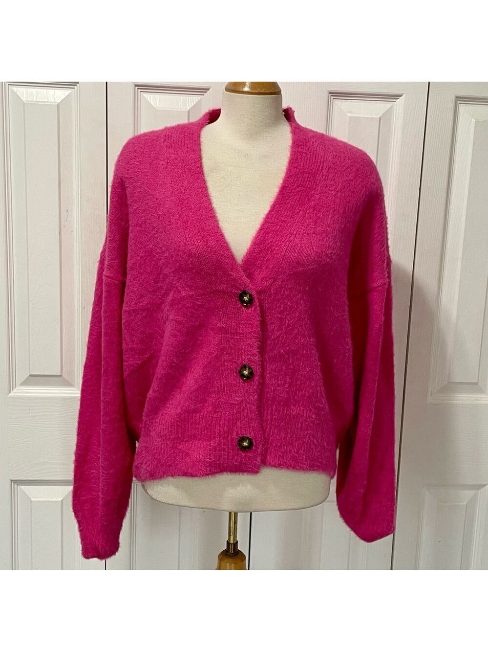 Urban Outfitters Fuchsia Pink Button-Up Oversized Cardigan